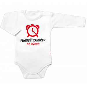 Baby Nellys Body dlouhý rukáv Najlepší budíček na svete,  bílé vel.  68