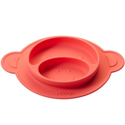NUBY Talíř s přísavkou - Opice 9m+, červený