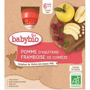 BABYBIO Jablko malina 4x90 g – ovocný příkrm