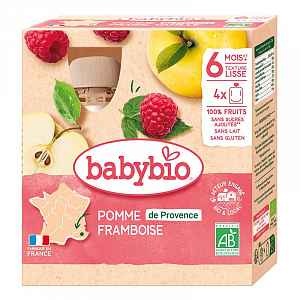 BABYBIO Jablko malina 4x90 g – ovocný příkrm