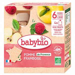 BABYBIO Jablko malina 4x90 g – ovocný příkrm
