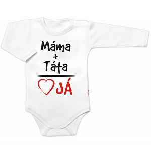 Body dlouhý rukáv s vtipným textem, Máma+Táta, bílé, vel. 86