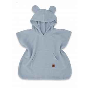 Baby Nellys Dětské mušelínové pončo lux s kapucí Teddy, rychleschnoucí, jeans