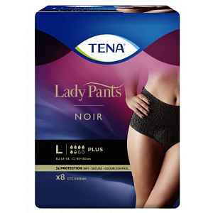 TENA LADY PANTS PLUS NOIR LARGE KALHOTKY ABSORPČNÍ NATAHOVACÍ,BOKY 95-125CM,1010ML