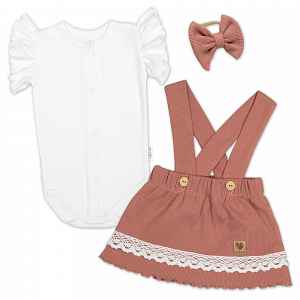 Baby Nellys 3D sada LADY, body kr. rukáv, suknička s láclem, čelenka, starorůžová/bílá, 62