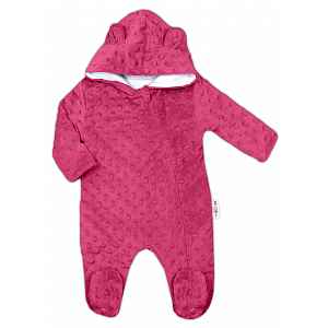 Baby Nellys Kombinézka/overálek MINKY s kapucí a oušky - sytě růžová vel.  74