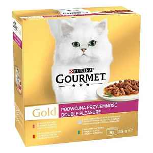 Gourmet Gold konzerva pro kočky dušené a grilované kousky, multipack 8×85g