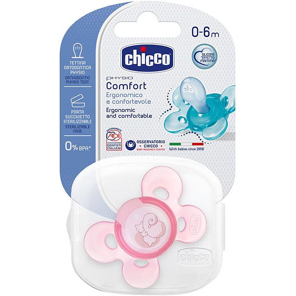 CHICCO Šidítko Physio Comfort, silikonové (0-6m) – růžové, 1ks