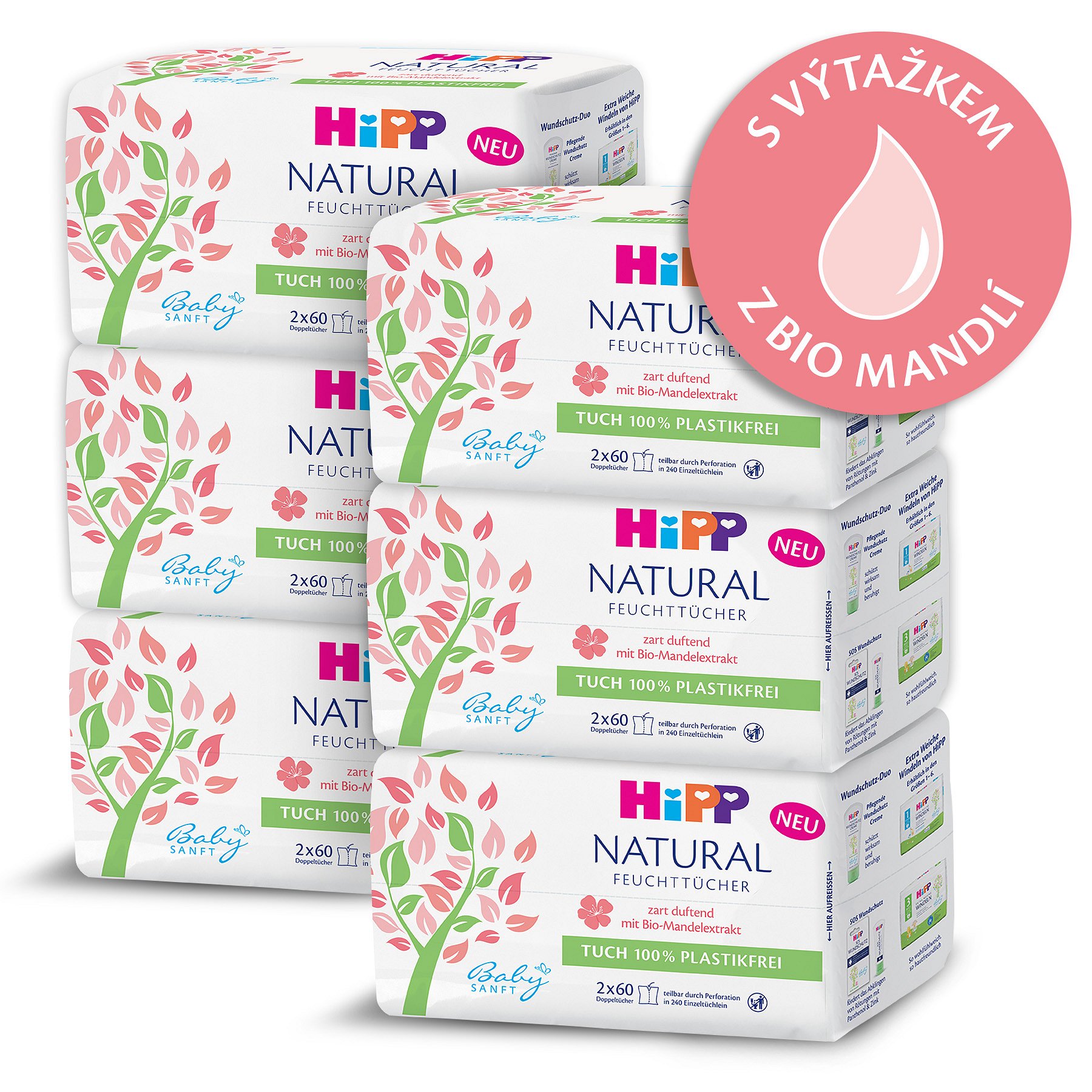 6x HIPP Babysanft Čistící vlhčené ubrousky Natural 2x60 ks