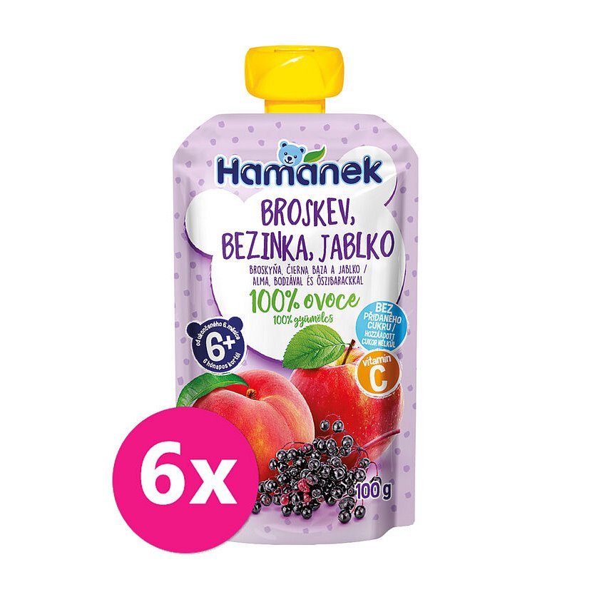 6x HAMÁNEK Broskev, bezinka, jablko 100 g