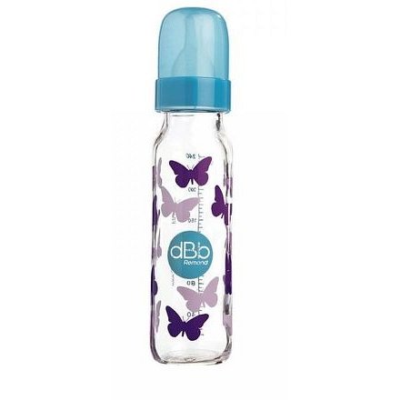 dBb skleněná lahvička Papillons 240ml, savička novorozenec - tyrkys