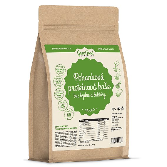 GreenFood Nutrition Pohanková proteinová kaše bez lepku a laktózy kakaová 500g