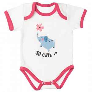 MBaby Bavlněné body s krátkým rukávem, Slůně So Cute, bílo/červené, vel. 86