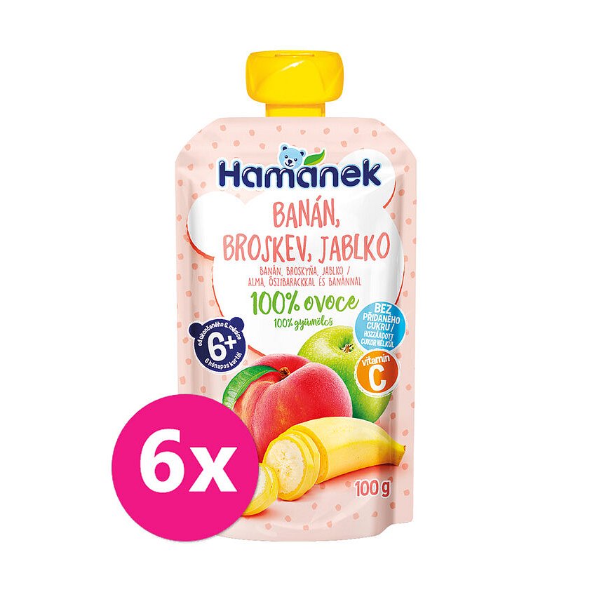 6x HAMÁNEK Banán, broskev, jablko 100 g