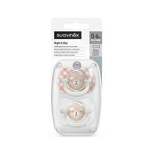 Suavinex Šidítko DEN&NOC fyziologické silikonové WILD&FREE 0-6m 2 ks růžové