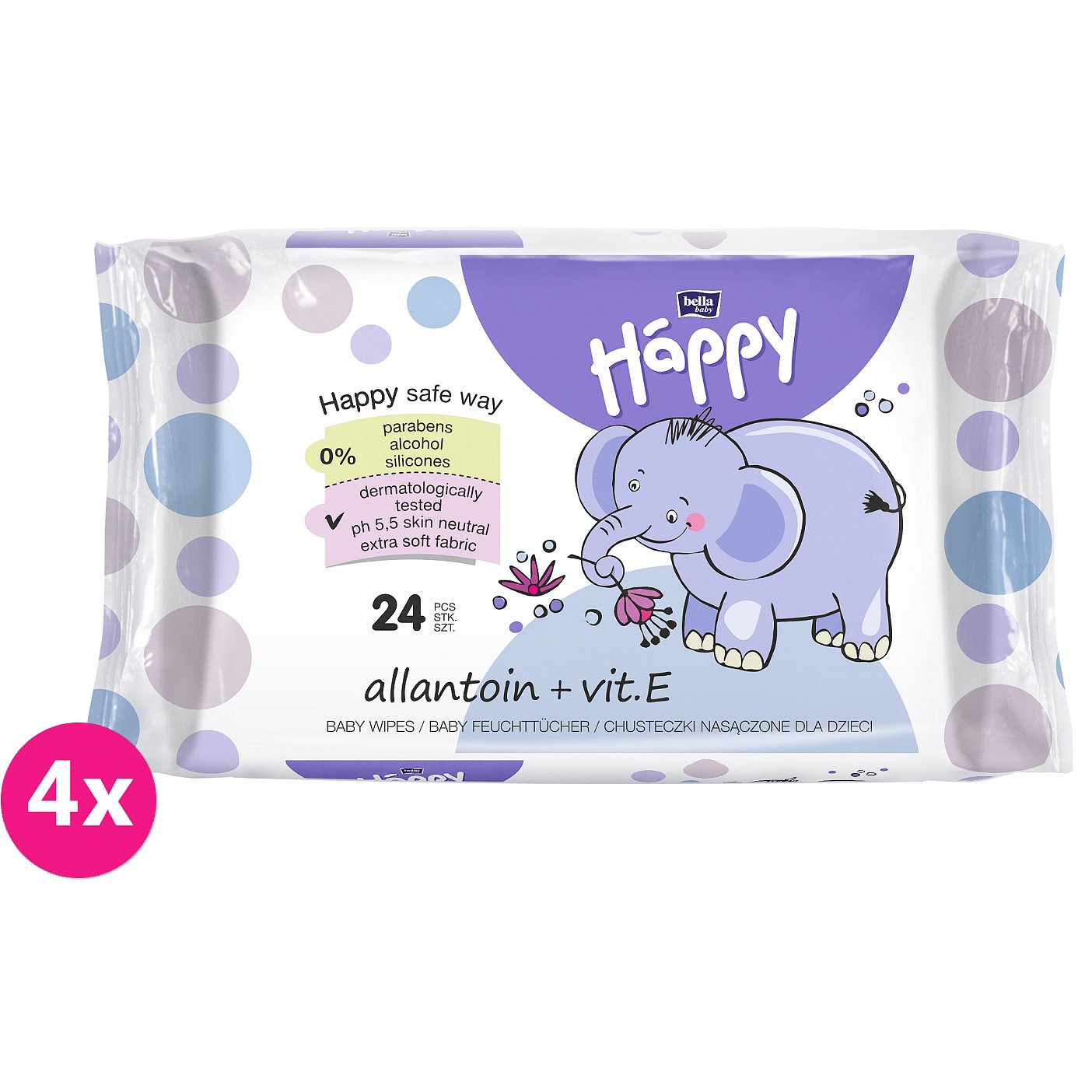 4x BELLA HAPPY BABY Vlhčené ubrousky s vitamínem E 24 ks