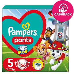 PAMPERS Pleny kalhotkové Active Baby Pants Paw Patrol vel. 5 (66 ks) 12-17 kg