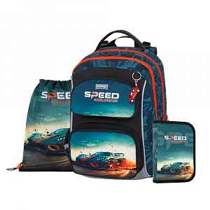 Oxybag OXY JUMPER - školní set Auto 3 ks: batoh, penál, sáček
