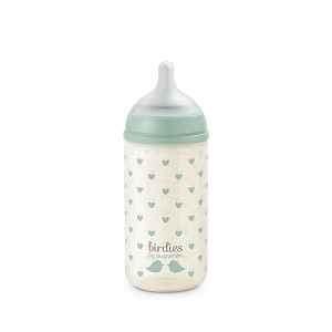 Suavinex Láhev skleněná fyziologická BIRDIES 240 ml 1 ks zelená