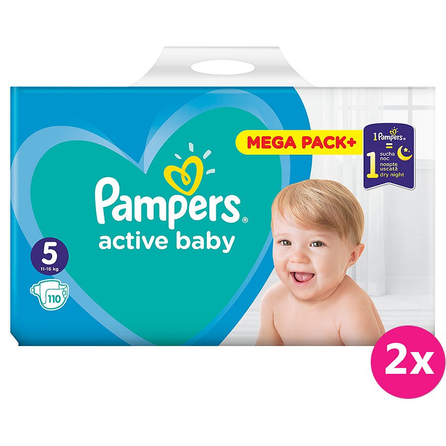 2x PAMPERS Active Baby 5 (11-16 kg) 110 ks MEGA PACK – jednorázové pleny