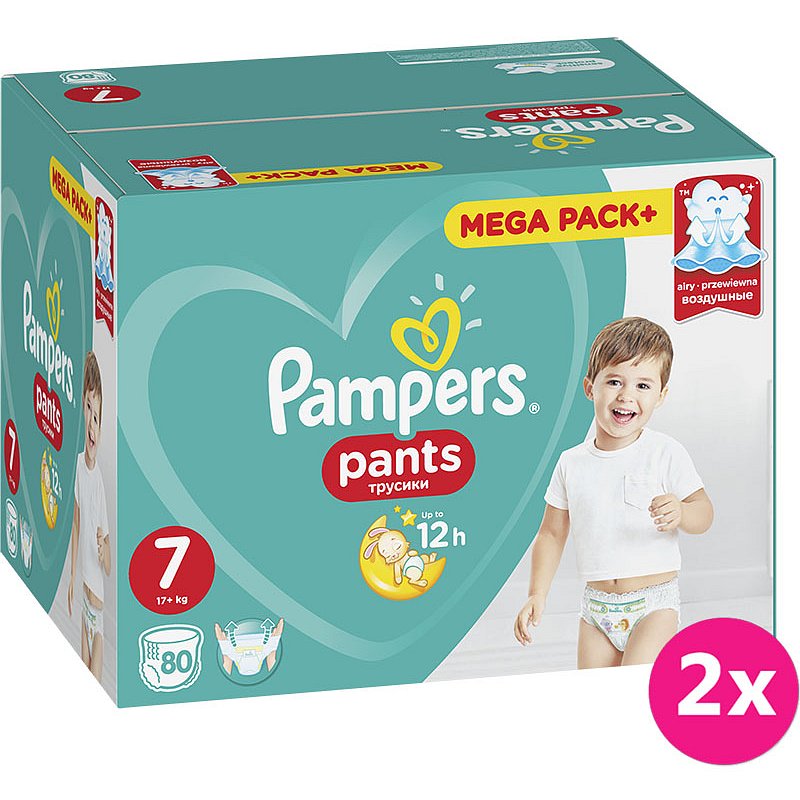 2x PAMPERS Active Pants 7 (17+ kg) 80 ks MEGA BOX – plenkové kalhotky
