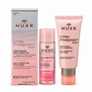 Nuxe Creme Prodigieuse Boost sada pro péči o pleť Multi Correction Silky Cream + Very Rose 3-in-1 Soothing Micellar Water 40 ml + 40 ml