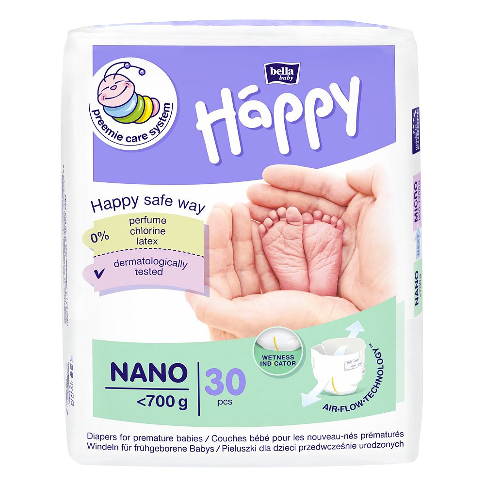 HAPPY Nano Dětské plenky do 700 g 30 ks