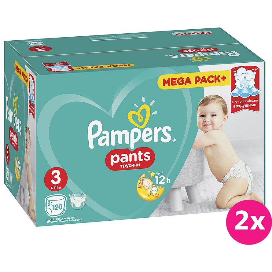 2x PAMPERS Pants 3, 120 ks (6-11 kg) MEGA Box - plenkové kalhotky