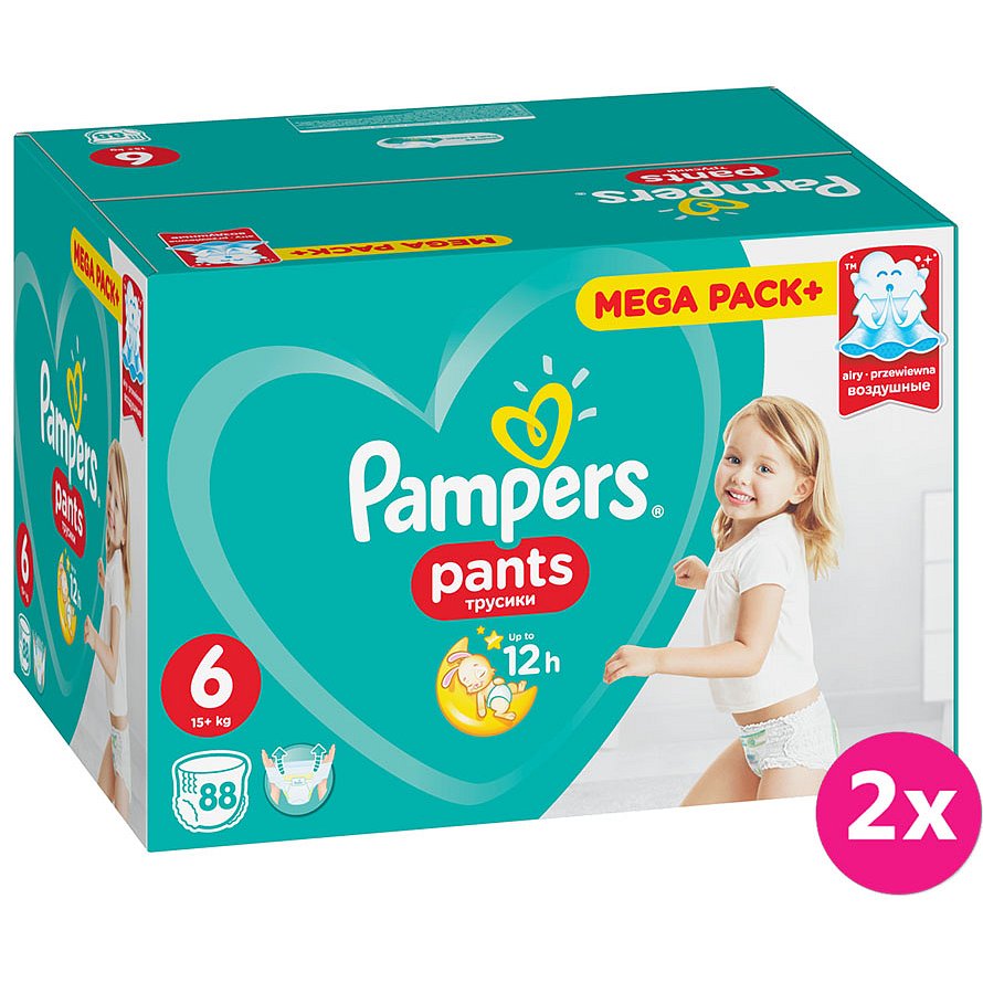 2x PAMPERS Pants 6, 88ks (15+ kg) MEGA Box - plenkové kalhotky