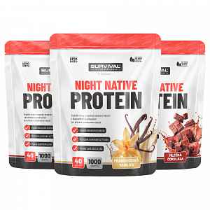 survival Night Native Protein 1000 g AKCE 2+1 vanilka+ čokoláda+jahoda