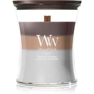 Woodwick Trilogy Radiant Cashmere vonná svíčka s dřevěným knotem 275 g