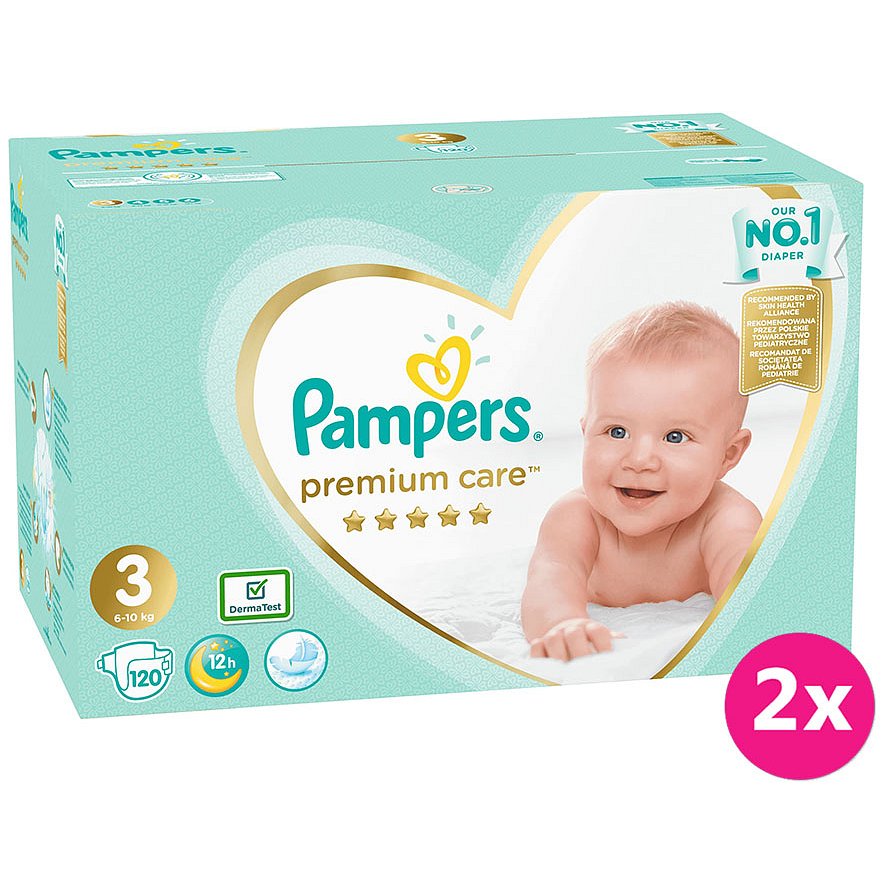 2x PAMPERS Premium Care 3 MIDI 120ks (6-10 kg) MEGA Box - jednorázové pleny