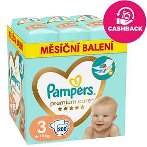 PAMPERS Pleny jednorázové Premium Care vel. 3 (200 ks) 6-10 kg - měsíční balení