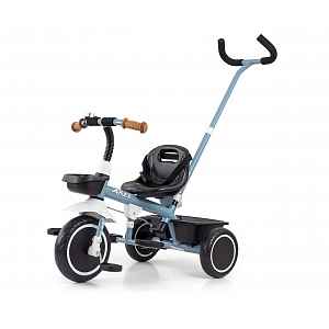 Milly Mally Dětská tříkolka AXEL s vodicí tyčí a volnoběhem, modrá