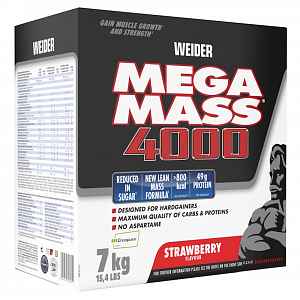 Weider, Giant Mega Mass 4000, Gainer, 7000 g, Jahoda