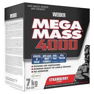 Weider, Giant Mega Mass 4000, Gainer, 7000 g, Jahoda