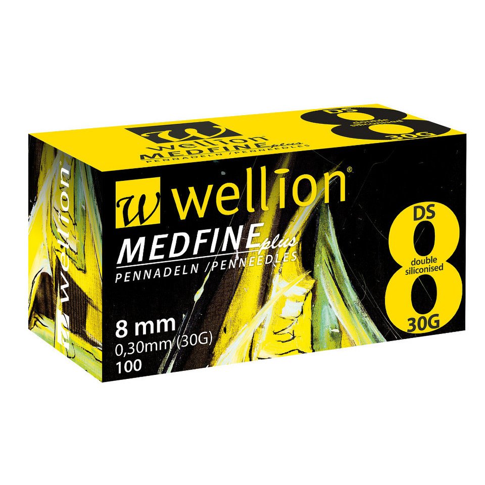 JEHLY WELLION MEDFINE PLUS PRO VŠECHNA INZULÍNOVÁ PERA VEL. 30G X 8 MM, 100 KS