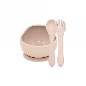 Petite&Mars Set jídelní silikonový TAKE&MATCH 2 ks miska + příbor Desert Sand 6m+
