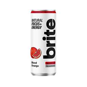Brite Natural Energy Drink Blood Orange, Energetický sycený nápoj, Červený pomeranč, 330 ml