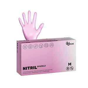 Nitrilové rukavice Nitril Sparkle vel. M 100ks - perleťově růžové, nepudrované