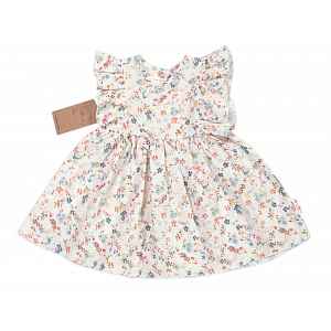 Baby Nellys Mušelínové šatičky + čelenka 2D Luční kvítky,  smetanové vel.  104