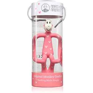 Matchstick Monkey Teething Toy and Gel Applicator kousátko s kartáčkem 2 v 1 Hearts Pink 1 ks