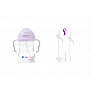 B.BOX Hrneček s brčkem 240 ml GELATO ostružinový + Náhradní brčka a čistící kartáček