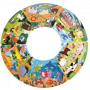 2Kids Toys Dřevěné puzzle,  Kruh propojitelné 6 v 1, 42 dílků