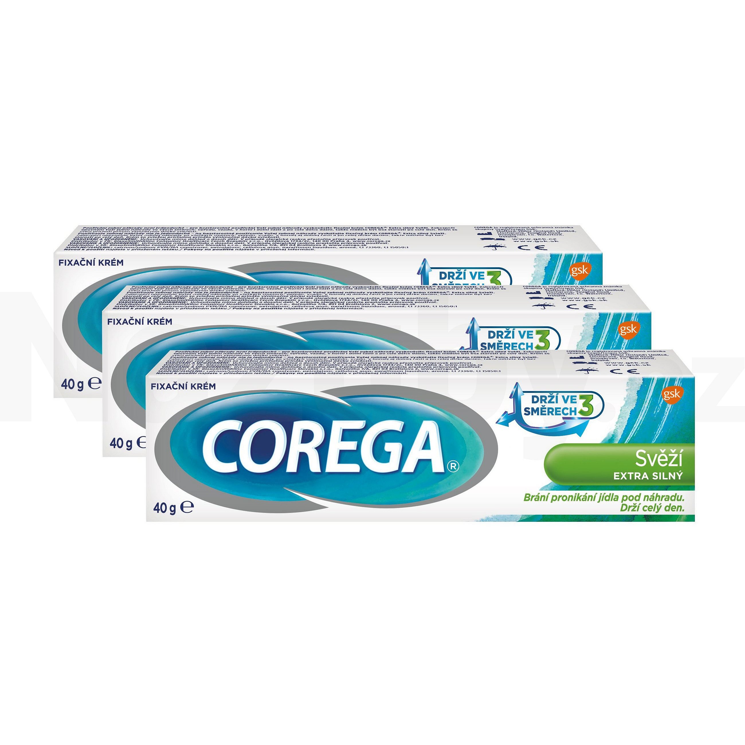 Corega Extra Strong Fresh fixační krém 40 g - výhodné balení 3×40 g