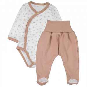 MBaby Body dlouhý rukáv zap. bokem+polodupačky Galax Baby - béžový, vel. 62