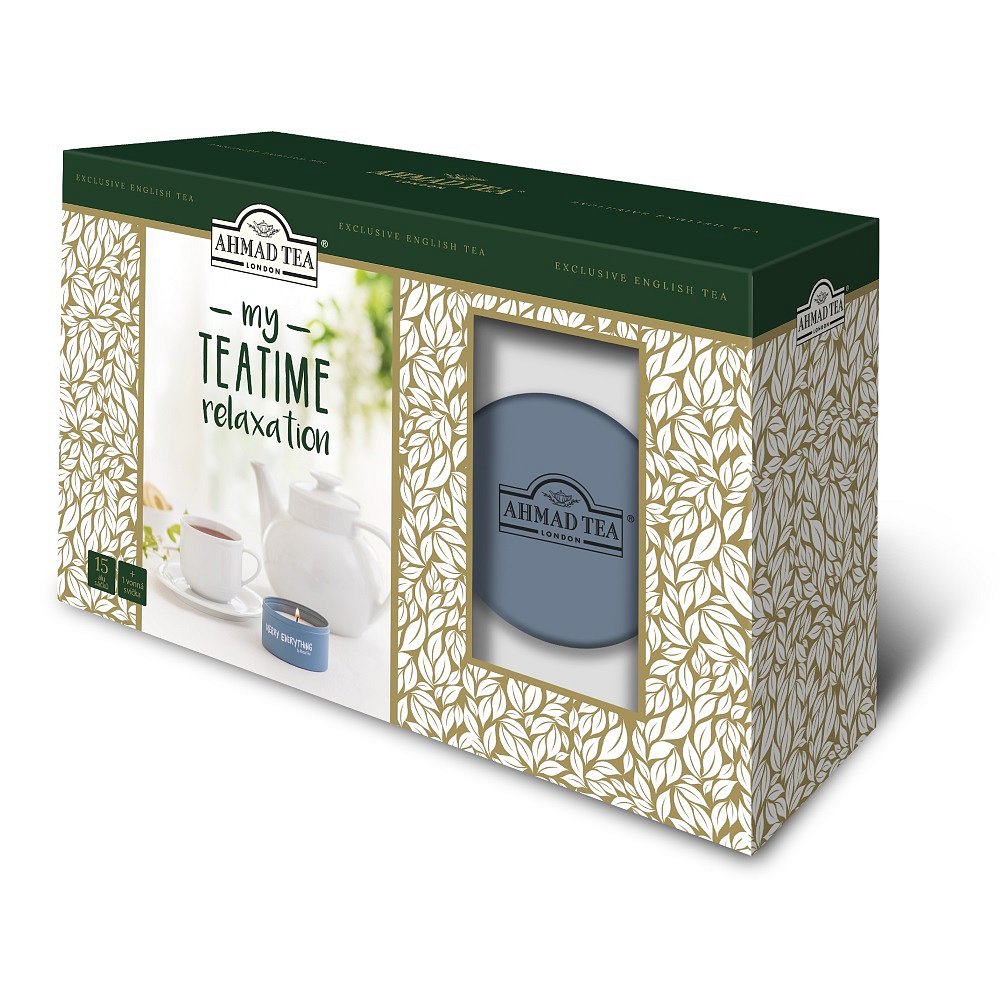 AHMAD TEA My Teatime Relaxation 15 sáčků + Vonná svíčka v plechové dóze