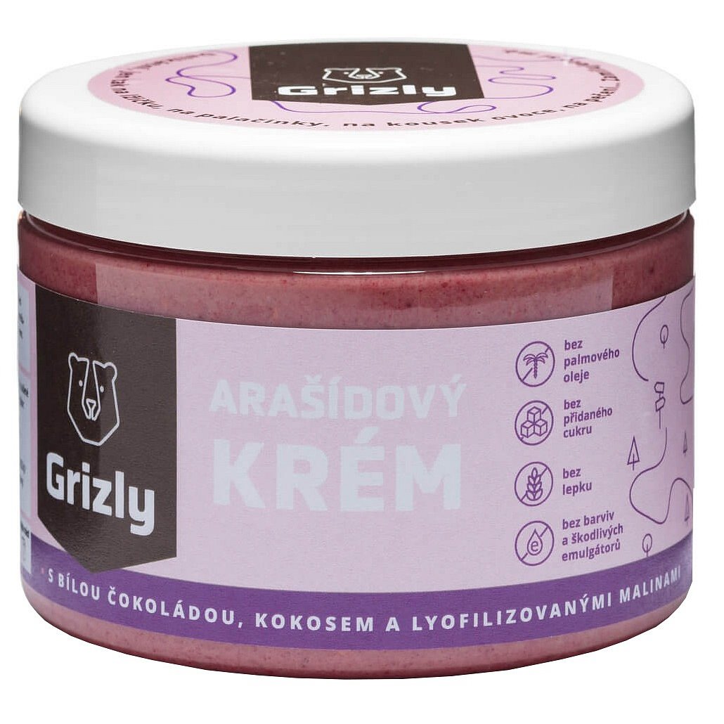 GRIZLY Arašídové máslo s čokoládou, kokosem a malinami 500g