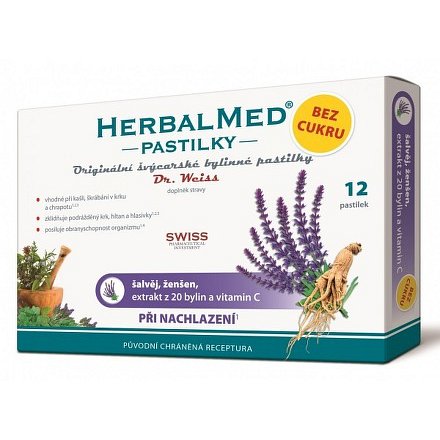 HerbalMed Dr.Weiss pastilky BEZ CUKRU Šalvěj-ženšen 12 ks