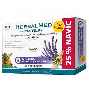 HerbalMed Dr.Weiss pastilky BEZ CUKRU Šalvěj-ženšen 24+6 ks